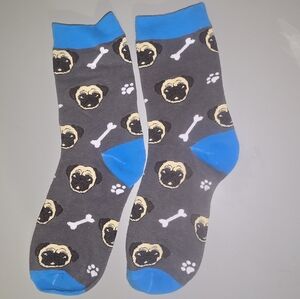 Gray and Blue Pug Pattern Socks One Size